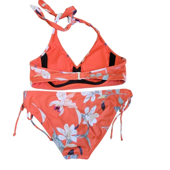 Athleta Floral Halter Bikini Set M Top L Bottom Coral Tropical Swim - Picture 7 of 13